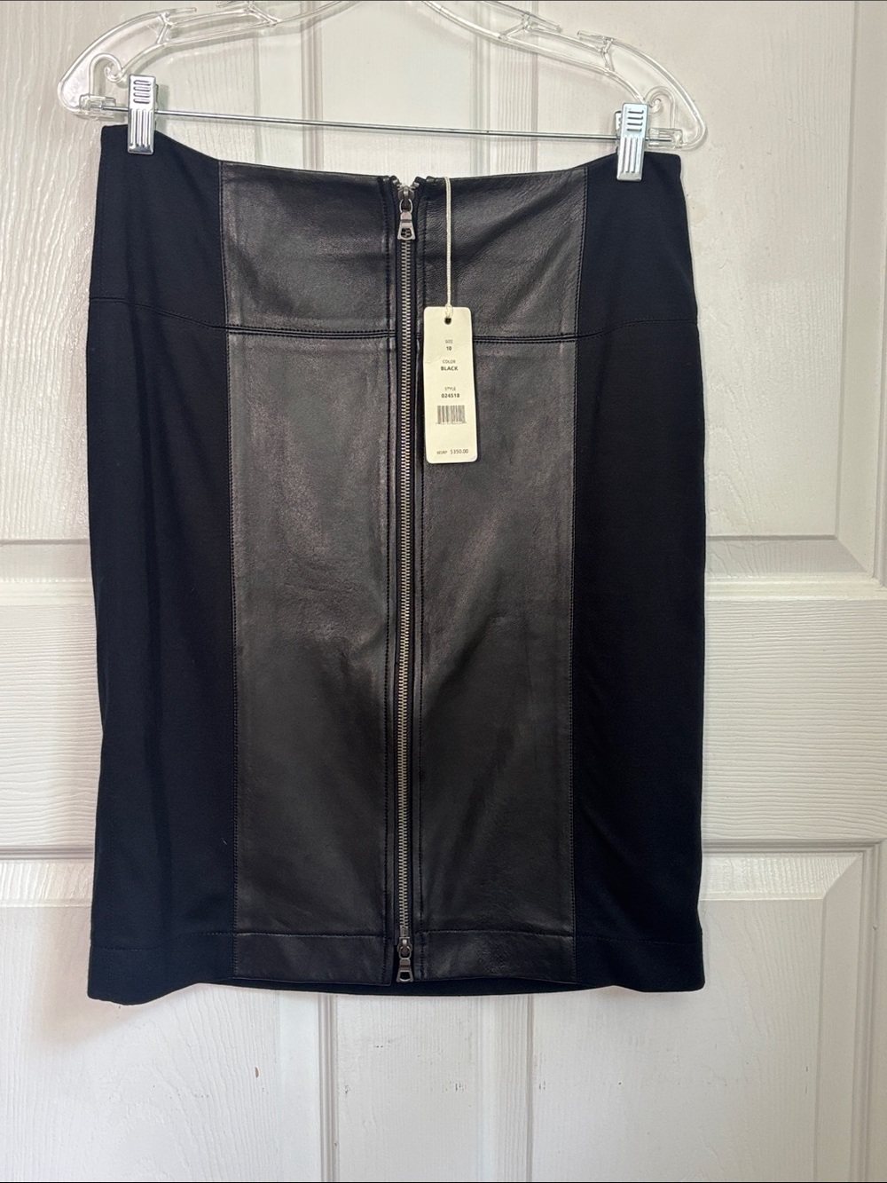 New CLUNY Leather mix fabric stretch viscose lined zipper front Skirt size 10